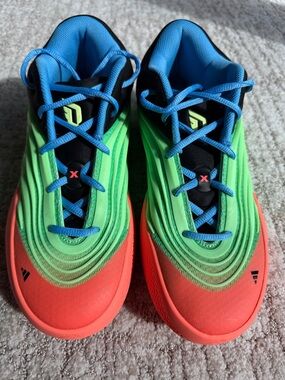 Damian Lillard adidas Kids Green & Orange Basketball Shoes w/ Blue Accents